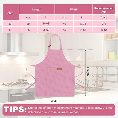 2 Pack Stripes Kids Apron, Kids Cooking Aprons with 2 Pockets, Cute Aprons for Cooking for Boys and Girls