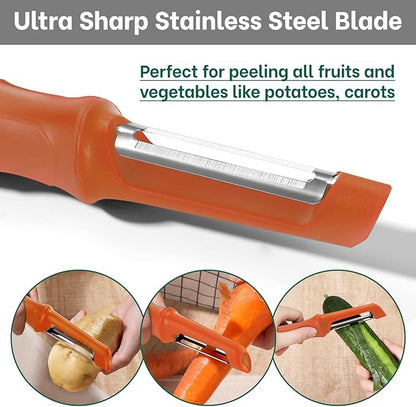 Beneno Swivel Vegetable Peeler, Razor-Sharp Smooth Peeling Potato Peelers with Stainless Steel Blades, Ergonomic Comfort Non-Slip Rubber Handle, Durable Kitchen Peelers with Potato Eye Remover, Orange - Image 4