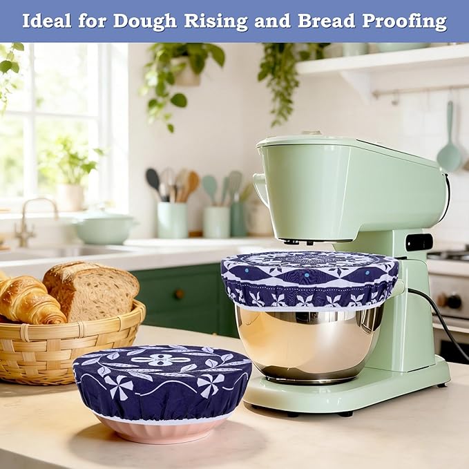 2 Large Reusable Beeswax Bowl Covers for Bread Proofing, 10/12 Inch Elastic Beeswax Wraps Cotton Cloth Sourdough Bowl Covers for Proofing Baskets, Mixer Bowls, Food Storage Containers