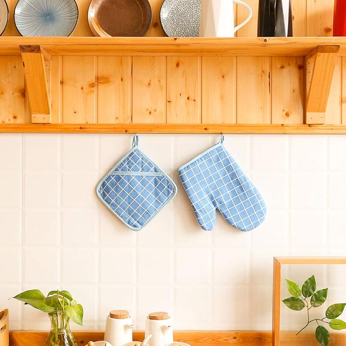 Oven Mitts and Potholders BBQ Gloves-Oven Mitts and Pot Holders with Recycled Infill Silicone Non-Slip Cooking Gloves for Cooking Baking Grilling (4-Piece Set,Blue) - Image 5
