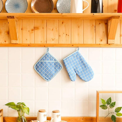 Oven Mitts and Potholders BBQ Gloves-Oven Mitts and Pot Holders with Recycled Infill Silicone Non-Slip Cooking Gloves for Cooking Baking Grilling (4-Piece Set,Blue) - Image 5