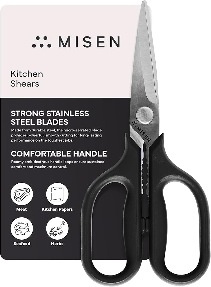 Misen Heavy Duty Kitchen Shears - Comfortable Ambidextrous Scissors for Meat, Poultry, Herbs & More - Easy to Clean - German Stainless Steel - Small | Black by Misen