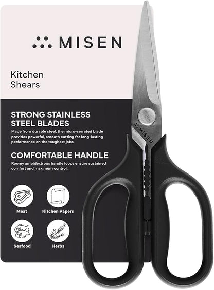 Misen Heavy Duty Kitchen Shears - Comfortable Ambidextrous Scissors for Meat, Poultry, Herbs & More - Easy to Clean - German Stainless Steel - Small | Black by Misen
