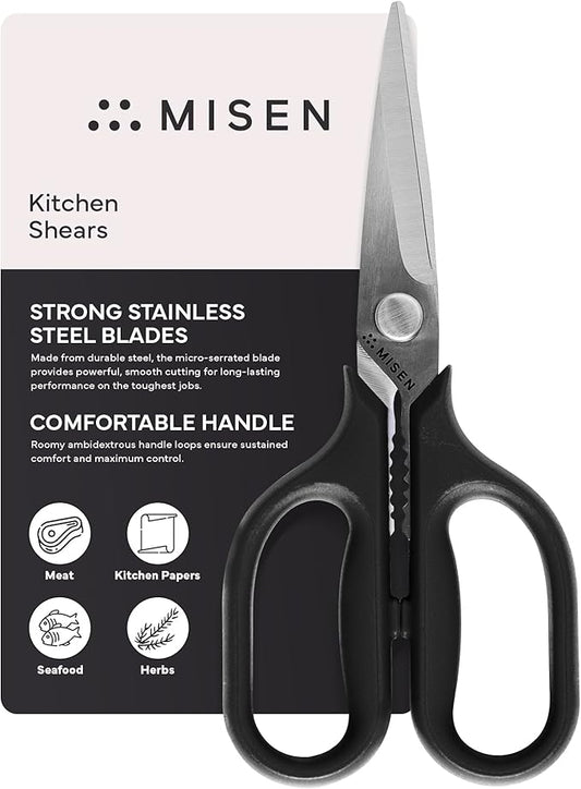 Misen Heavy Duty Kitchen Shears - Comfortable Ambidextrous Scissors for Meat, Poultry, Herbs & More - Easy to Clean - German Stainless Steel - Small | Black by Misen