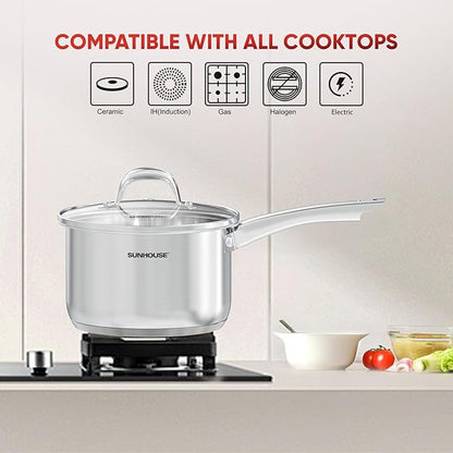 SUNHOUSE – 2 Quarts Stainless Steel Sauce Pan with Lid - PFOA-Free, Stainless Steel Sauce Pan, Advanced Impact Bonding Induction Base, Stay-Cool Handle, Compatible with All Cooktops - Image 5