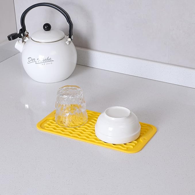 MicoYang Silicone Dish Drying Mat for Multiple Usage,Easy clean,Eco-friendly,Heat-resistant Silicone Mat for Kitchen Counter or Sink,Refrigerator or Drawer Liner Yellow S 12 inches x 6 inches - Image 5