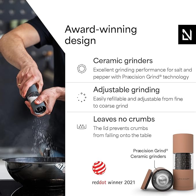 LARS NYSØM Salt and Pepper Grinder Set, Manual Salt and Pepper Mills with Adjustable Ceramic Grinder, Design Spice Shaker Set (Blush Rose) - Image 2