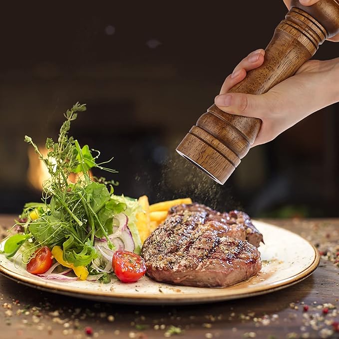 2PCS Salt and Pepper Grinder, Solid Wood Sea Salt and Pepper Shakers, Pepper Mill & Salt Mill With Adjustable Coarseness, Premium Spice Grinder Easy To Use 8 INCH, Ideal Gift for Parents & Friends