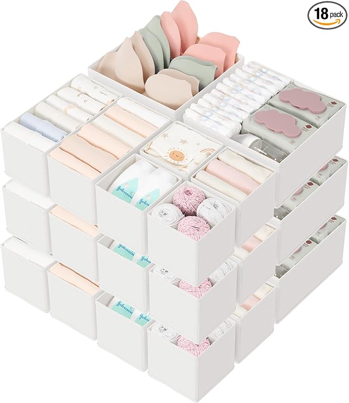Criusia Drawer Organizers 18-Piece Set, Dresser Organizer for Baby Clothes, Foldable Closet Storage & Drawer Dividers for Underwear, Socks, Nursery, White by Criusia
