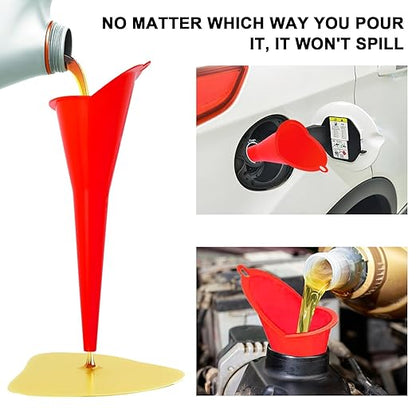 3-Pack Long-Neck Oil Funnels, 11" Multi-Purpose Funnels for Automotive & Motorcycle Use – Reusable Funnel for Oil, Gas & Transmission Fluid (Black+Red+Orange)