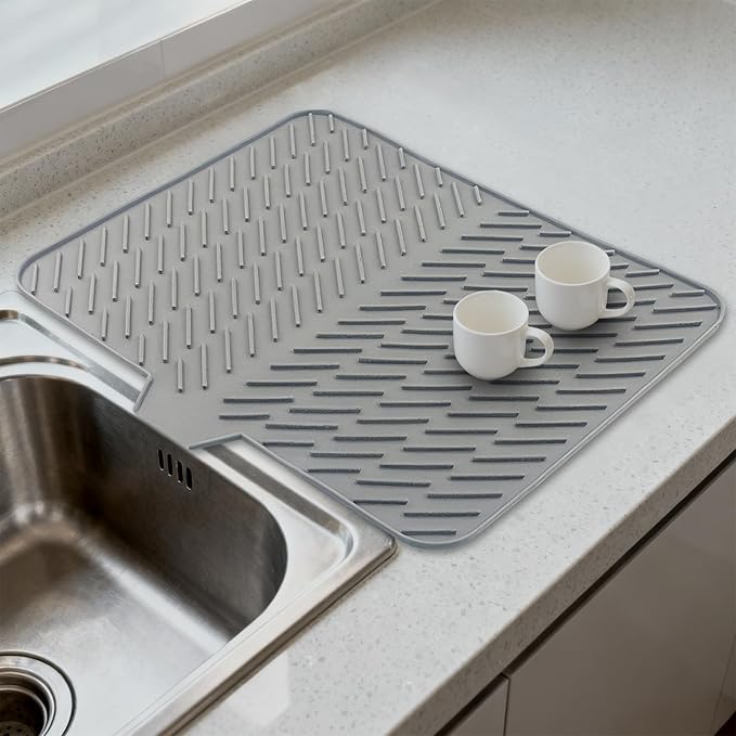 Silicone Drying Mat, 23"X17" With Built-in Drain Lip,Heat-Resistant,Eco-friendly,Hygienic Drying Pad,Leak-Proof and Non-Slip,Silicone Dish Drying Mat for Kitchen Counter or Sink（Gray 23X17） - Image 7