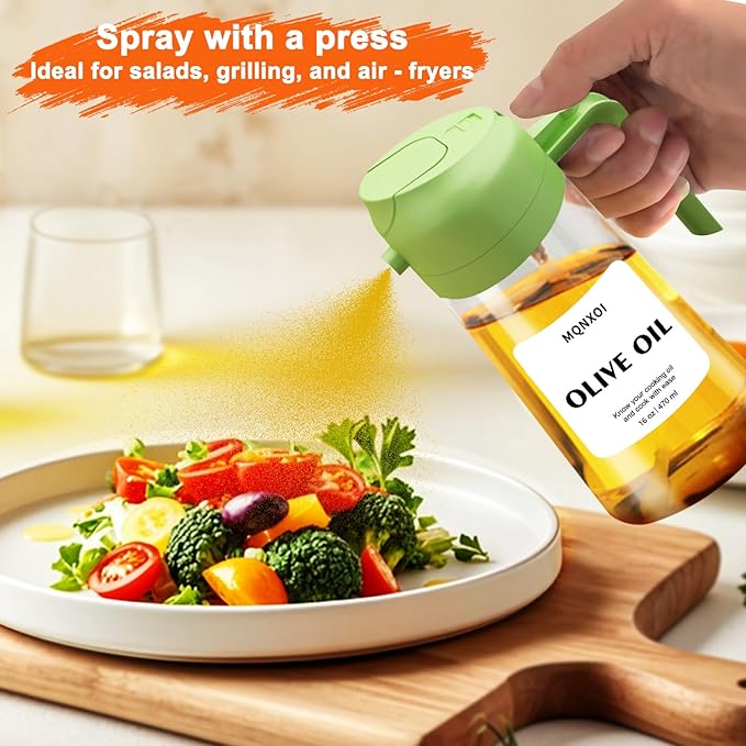 2 in 1 Glass Oil Sprayer & Dispenser,16oz/470ml Olive Cooking, Air Fryer, and Salad, for Kitchen Gadgets and Air Fryer Accessories, w/Stickers (Green) - Image 6