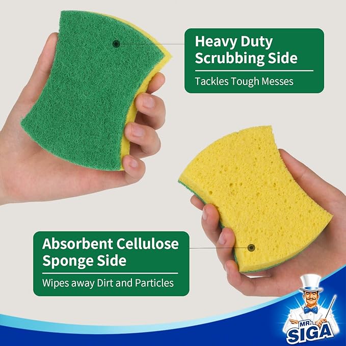 MR.SIGA Heavy Duty Cellulose Scrub Sponge, Dual-Sided Dishwashing Sponge for Kitchen, 12 Pack - Image 5