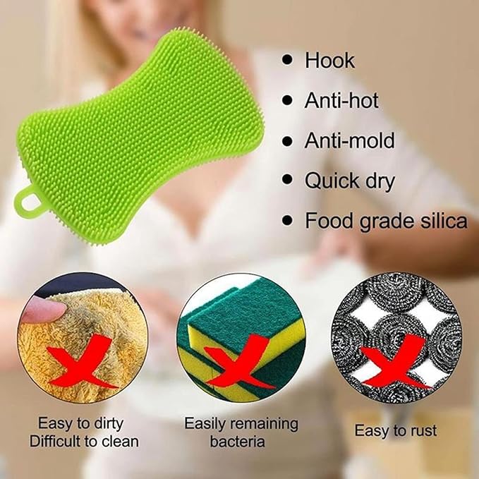 Silicone Sponge Dish Washing Kitchen Scrubber, 6 Pack Reusable Dish Washing Cleaning Sponges Double-Sided Multipurpose Non Stick Silicone Dish Sponges for Dishes, Fruit, Vegetable （Multicolor） - Image 4