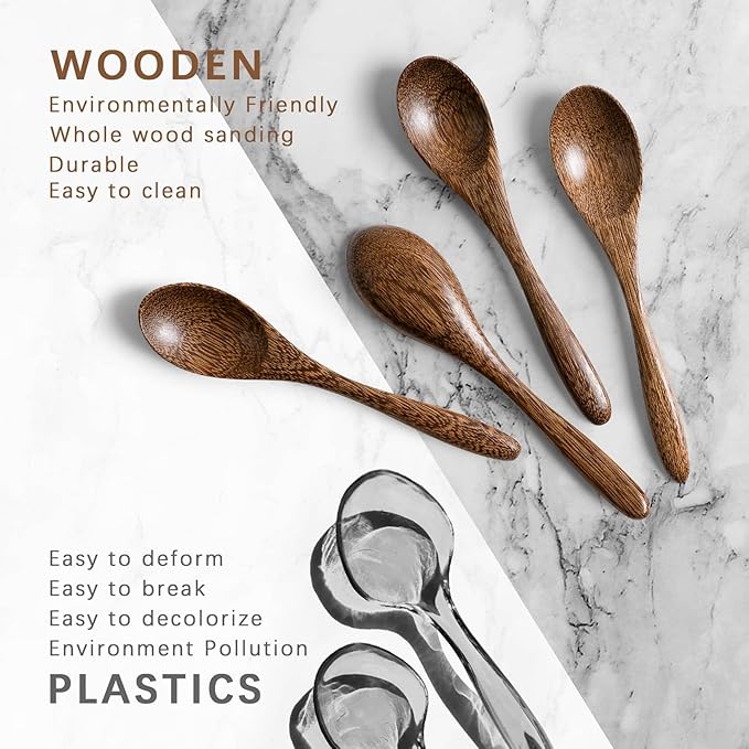 4 PCS Small Wooden Spoons, 5.8 Inch Honey Spoons for Tea, Padauk Wooden Honey Teaspoon for Coffee, Little Tiny Wood Spoons, Bamboo Table Spoon for stirring, Wooden Spoons for Utensils Set - Image 3