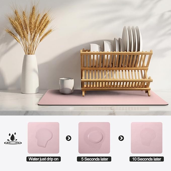 Ecotrim - Dish Drying Mat for Kitchen Counter | Coffee Bar Mat for Countertops | Heat Resistant Drainer Mat with Non-slip Rubber Backed | Hide Stain Kitchen Absorbent Draining Mat | Pink 18"x28" - Image 4