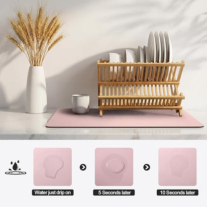Ecotrim - Dish Drying Mat for Kitchen Counter | Coffee Bar Mat for Countertops | Heat Resistant Drainer Mat with Non-slip Rubber Backed | Hide Stain Kitchen Absorbent Draining Mat | Pink 16"x18" - Image 4