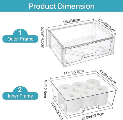 Vtopmart 6 Pack Large Stackable Storage Drawers,Easily Assemble Clear Acrylic Bathroom Closet Undersink Organizers,Plastic Storage Bins for Cabinet,Kitchen Pantry,Medicine Organization - Image 3