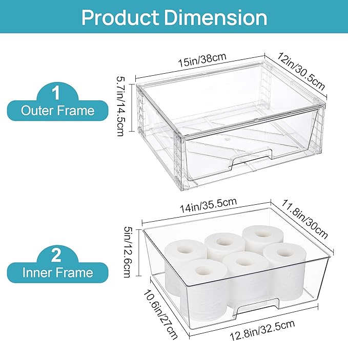Vtopmart 2 Pack Large Stackable Storage Drawers,Easily Assemble Clear Acrylic Bathroom Closet Undersink Organizers,Plastic Storage Bins for Cabinet,Kitchen Pantry,Medicine Organization - Image 3