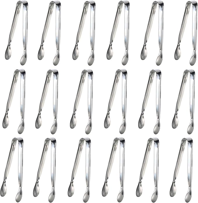 18PCS Mini Tongs for Appetizers, 5Inch Serving Tongs, Ice Tong Appetizer Tong, Small Tongs for Serving Food, Kitchen Utensils for Sugar Cubes, Coffee, Charcuterie Board (Silver-18pcs) by Sunenlyst