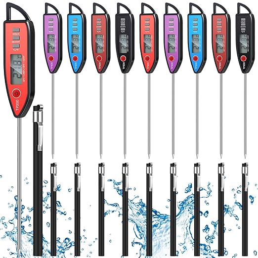 Copkim 10 Set Waterproof Food Thermometer for Water, Liquid, Candle and Cooking Digital Meat Thermometer with Long Probe Instant Read for Kitchen BBQ Grill Candy (Black)