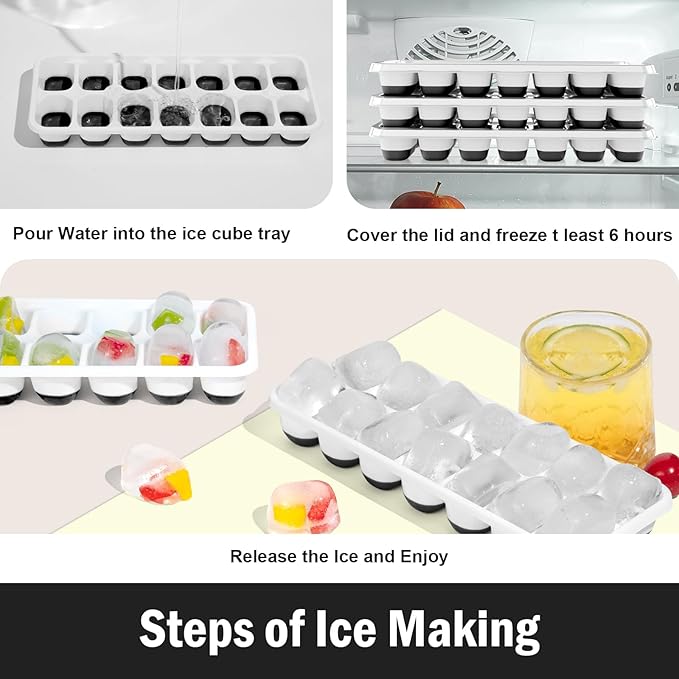 DclobTop Ice Cube Trays for Freezer - 3 Pack 42 Ice Cubes, Easy to Release Plastic Silicone Trays with Spill-Resistant Lids, Reusable Stackable Tray for Cocktails, Drinks and Coffee, BPA-Free,Black - Image 4