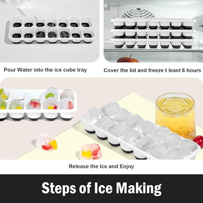 DclobTop Ice Cube Trays for Freezer - 3 Pack 42 Ice Cubes, Easy to Release Plastic Silicone Trays with Spill-Resistant Lids, Reusable Stackable Tray for Cocktails, Drinks and Coffee, BPA-Free,Black - Image 4