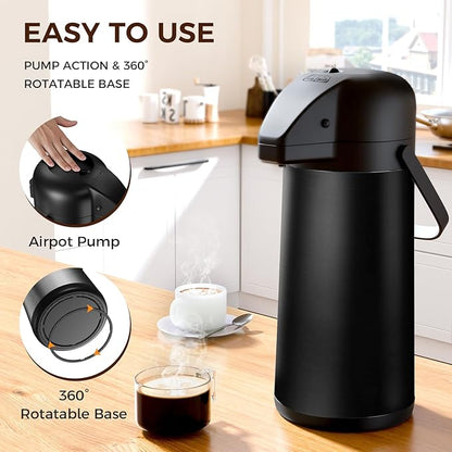 Coffee Carafe for Keeping Hot - Gezoss 102OZ / 3L Airpot Coffee Dispenser with Pump - Large Coffee Carafe for Hot Drinks Tea Liquid - Insulated Stainless Steel Hot Water Beverage for Parties,Black - Image 3