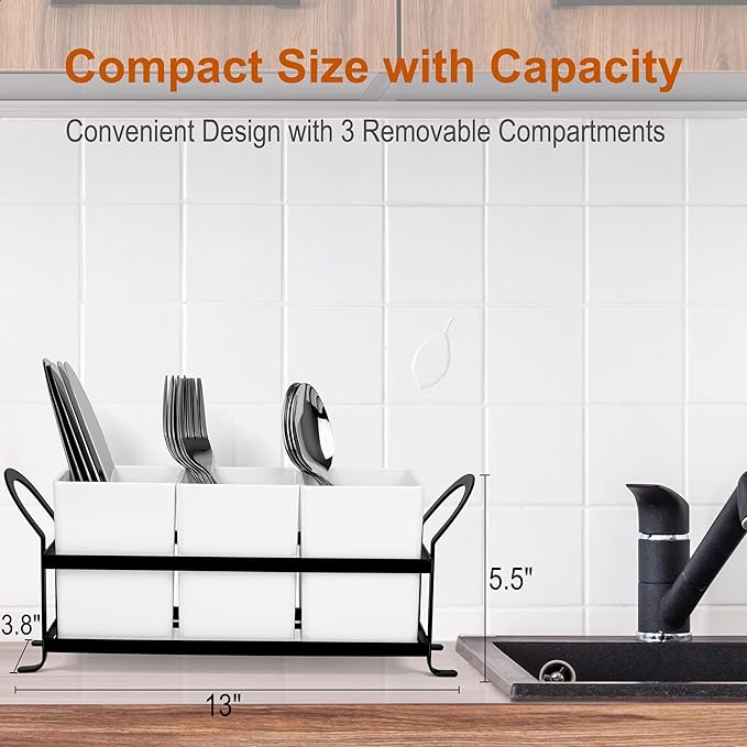 Czlizdyt Cutlery Holder with Drain Holes, Silverware Caddy for Party Countertop, 3pcs Bins Set Utensil Holders for Spoon and Fork, White - Image 2