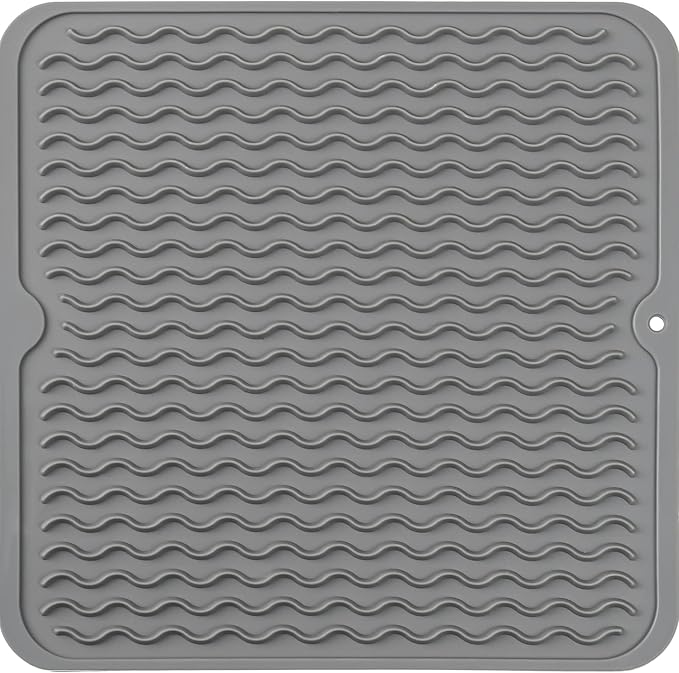 MicoYang Silicone Dish Drying Mat for Multiple Usage,Easy clean,Eco-friendly,Heat-resistant Silicone Mat for Kitchen Counter or Sink,Refrigerator or Drawer liner Grey M 12 inches x 12 inches by MicoYang