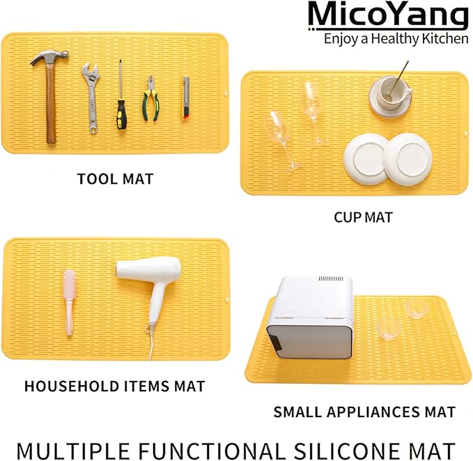 MicoYang Silicone Dish Drying Mat for Multiple Usage,Easy clean,Eco-friendly,Heat-resistant Silicone Mat for Kitchen Counter or Sink,Refrigerator or Drawer Liner Yellow 4XL 32 inches x 18 inches - Image 3
