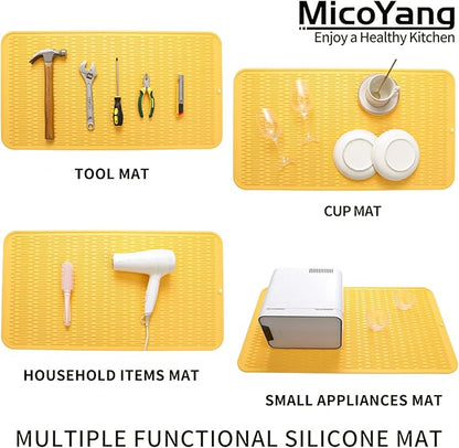 MicoYang Silicone Dish Drying Mat for Multiple Usage,Easy clean,Eco-friendly,Heat-resistant Silicone Mat for Kitchen Counter or Sink,Refrigerator or Drawer Liner Yellow 4XL 32 inches x 18 inches - Image 3