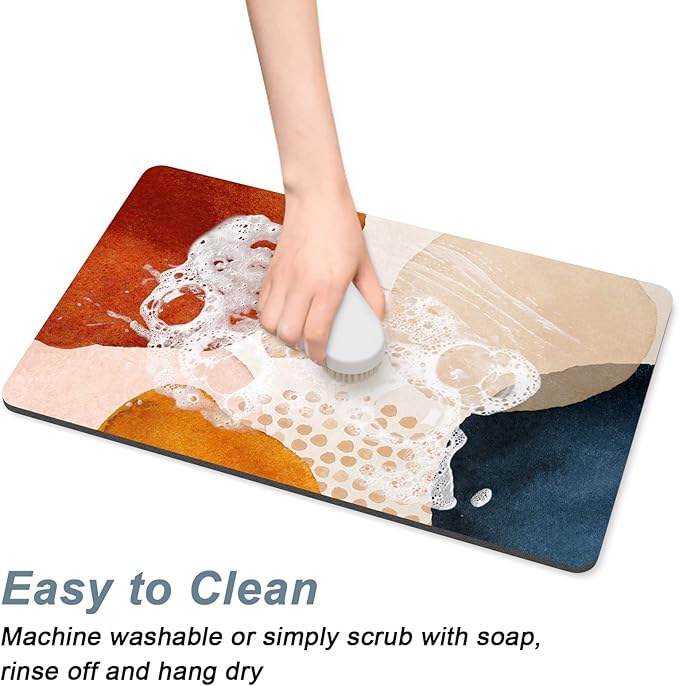 Rnivvi Coffee Mat, 12" x 19" Cute Boho Theme Coffee Bar Mats for Espresso Machine Station Accessories and Organizer, Hide Stain Rubber Backed Absorbent Dish Drying Pad for Kitchen Counter, Stones - Image 5