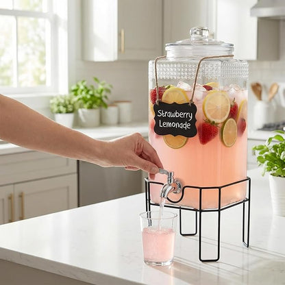 1.5 Gallon Glass Drink Dispenser, Drink Dispensers for Parties, Beverage Dispenser with Stand and Glass Lid, 100% Leakproof Spigot, Ideal for Lemonade, Juice, Iced Tea, Laundry Detergent - Image 2