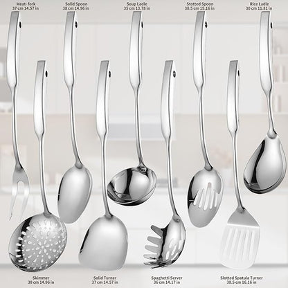 9PCS Silverware Set for 304 Stainless Steel Kitchen Utensils Set Cooking Utensil Set, 15 Inches All Metal Cooking Tools Wok Kitchen Cookware Set with Spatula Useful Pots and Pans Accessories - Image 2