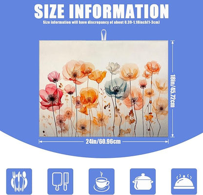 Poppy Dish Drying Mat for Kitchen Counter Wild Flower Drying Pad Absorbent Reversible Dish Drainer Rack Mats Draining Pad 18"x24"Inch - Image 2