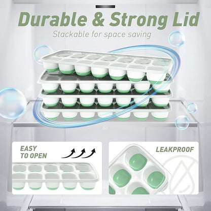 ChefAide Ice Cube Tray with Lid, 2 Packs 28 Cubes Durable Stackable Ice Cube Trays for Freezer with Removable Lids, Easy-Release Plastic & Silicone Ice Tray for Cocktail, Coffee - Image 7