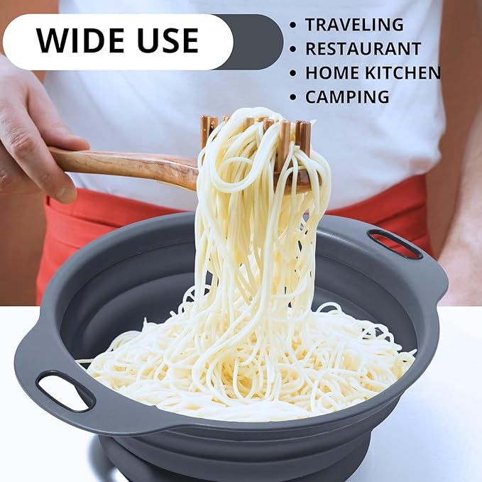 Black Silicone Collapsible Colanders - Kitchen Plastic Foldable Strainers for Pasta Small Camping Colander Bowl for Food - Image 7