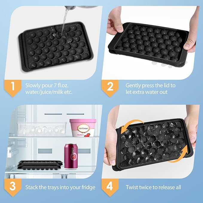 WIBIMEN Ice Cube Tray with Lid and Bin - Round Ice Trays for Freezer with Lid - Ice Cube Trays for Freezer with Ice Container (0.8"-2PACK Black) - Image 4