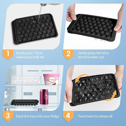 WIBIMEN Ice Cube Tray with Lid and Bin - Round Ice Trays for Freezer with Lid - Ice Cube Trays for Freezer with Ice Container (0.8"-2PACK Black) - Image 4