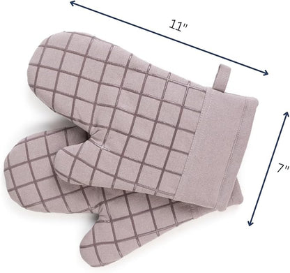 Oven Mitts and Pot Holders Set for Kitchen | 4 Pc Set| Heat Resistant Up to 500°F | Non-Slip Silicone Strips | Grey Kitchen Accessories | Includes 2 Hot Pads & 2 Cooking Mitts