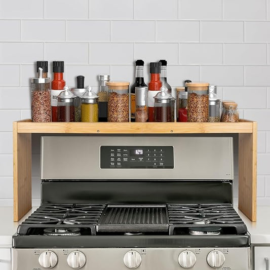 Over the Stove Spice Rack, 33" Wide Bamboo Shelf Rack Organizer for Stove Top by FoverOne