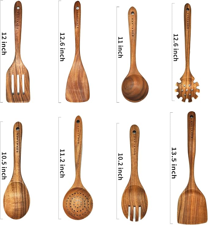 Teak Wooden Spoons for Cooking - 8Pcs Kitchen Utensils Set With Spatulas - Image 2