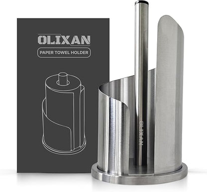 Stainless Steel Paper Towel Holder Countertop, Modern Spiral Cover Design,Weighted Base for Stability, Freestanding Easy One-Handed Operation for Kitchen Bathroom (Brushed Silver)