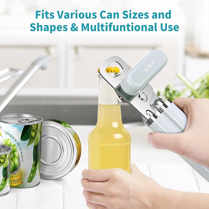 Ultrean Manual Can Opener Bottle Opener, Heavy Duty Stainless Steel Smooth Edge Manual Hand Held Can Opener With Soft Touch Handle, Rust Proof Oversized Handheld Easy Turn Knob (Mint Green) - Image 6