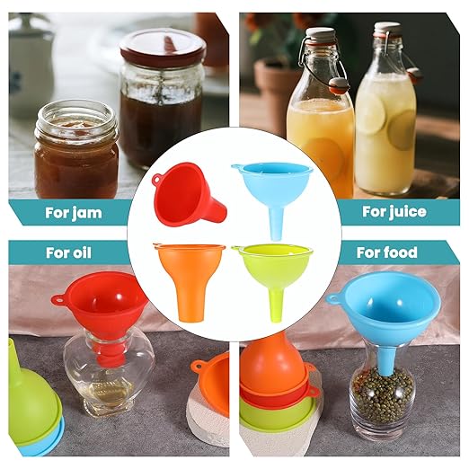 4 Pack Kitchen Silicone Funnel, 4 Colors Kitchen Funnel Set Wide Mouth Funnels for Filling Bottles Small Canning Funnels for Daily Cooking and Water Liquid Oil or Powder Transfer - Image 7