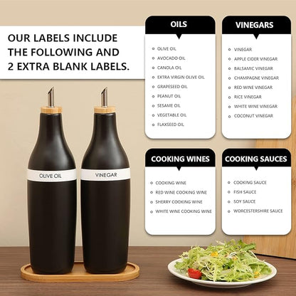 HOMCDALY Olive Oil and Vinegar Dispenser Set, Two 16oz Ceramic Oil Dispenser for Kitchen, Kitchen Dispenser Bottle for EVOO Vinegar Syrups, Modern Farmhouse Design| Set of 2 – Black - Image 6