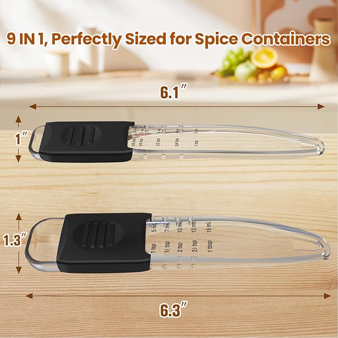 Professional Adjustable Measuring Spoons Set of 2#2258, Fits in Spice Jars, Teaspoon Measuring Spoons 9 in 1 for Dry and Liquid, BPA- free & Dishwasher Safe - Image 3