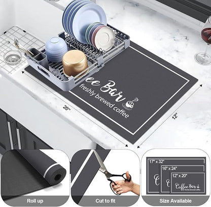 Findosom Dish Drying Mat, 12"x 20" Super Absorbent & Hide Stain Coffee Mat, Cuttable Drying Mat for Kitchen Counter, Coffee Bar Accessories, Under Dish Rack, Coffee Maker, Espresso Machine, DarkGrey - Image 2