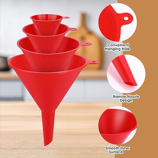 4 PCS Plastic Kitchen Funnel Set with Clean Brush, Food Grade Funnel for Kitchen Use Filling Bottles, Liquid, Protein Powder, Multifunctional Funnels for Cooking, Lab and Automotive Use - Image 5